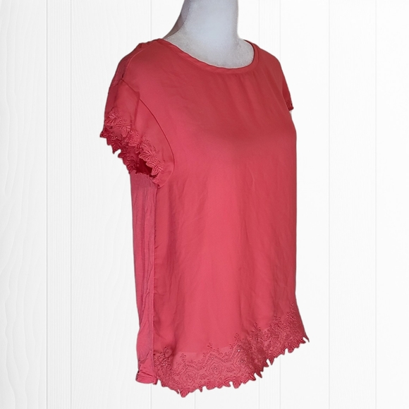 LOFT Women's Coral Short Sleeve Crew Neck Knit Top Size Medium - Picture 2 of 9